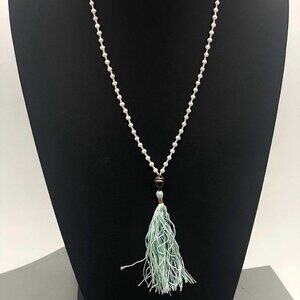 Amy Grace Pearls Beaded Yarn Tassel Pendant Long Necklace 21 Inches